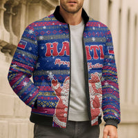 Haiti Christmas Bomber Puffer Jacket with Blue Red Xmas Santa Snowflake and Map - Wonder Print Shop
