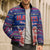Haiti Christmas Bomber Puffer Jacket with Blue Red Xmas Santa Snowflake and Map - Wonder Print Shop