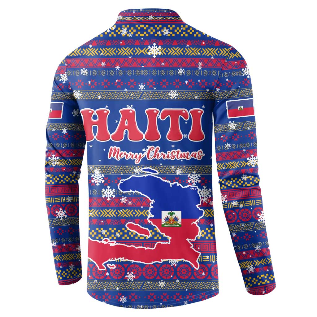 Haiti Christmas Button Sweatshirt with Blue Red Xmas Santa Snowflake and Map - Wonder Print Shop