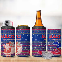 Haiti Christmas 4 in 1 Can Cooler Tumbler with Blue Red Xmas Santa Snowflake and Map - Wonder Print Shop