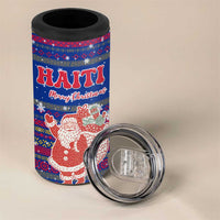 Haiti Christmas 4 in 1 Can Cooler Tumbler with Blue Red Xmas Santa Snowflake and Map - Wonder Print Shop