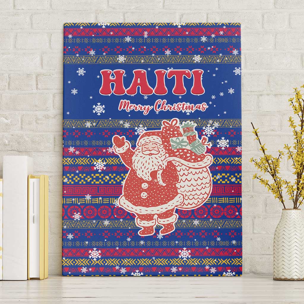 Haiti Christmas Canvas Wall Art with Blue Red Xmas Santa Snowflake and Map - Wonder Print Shop