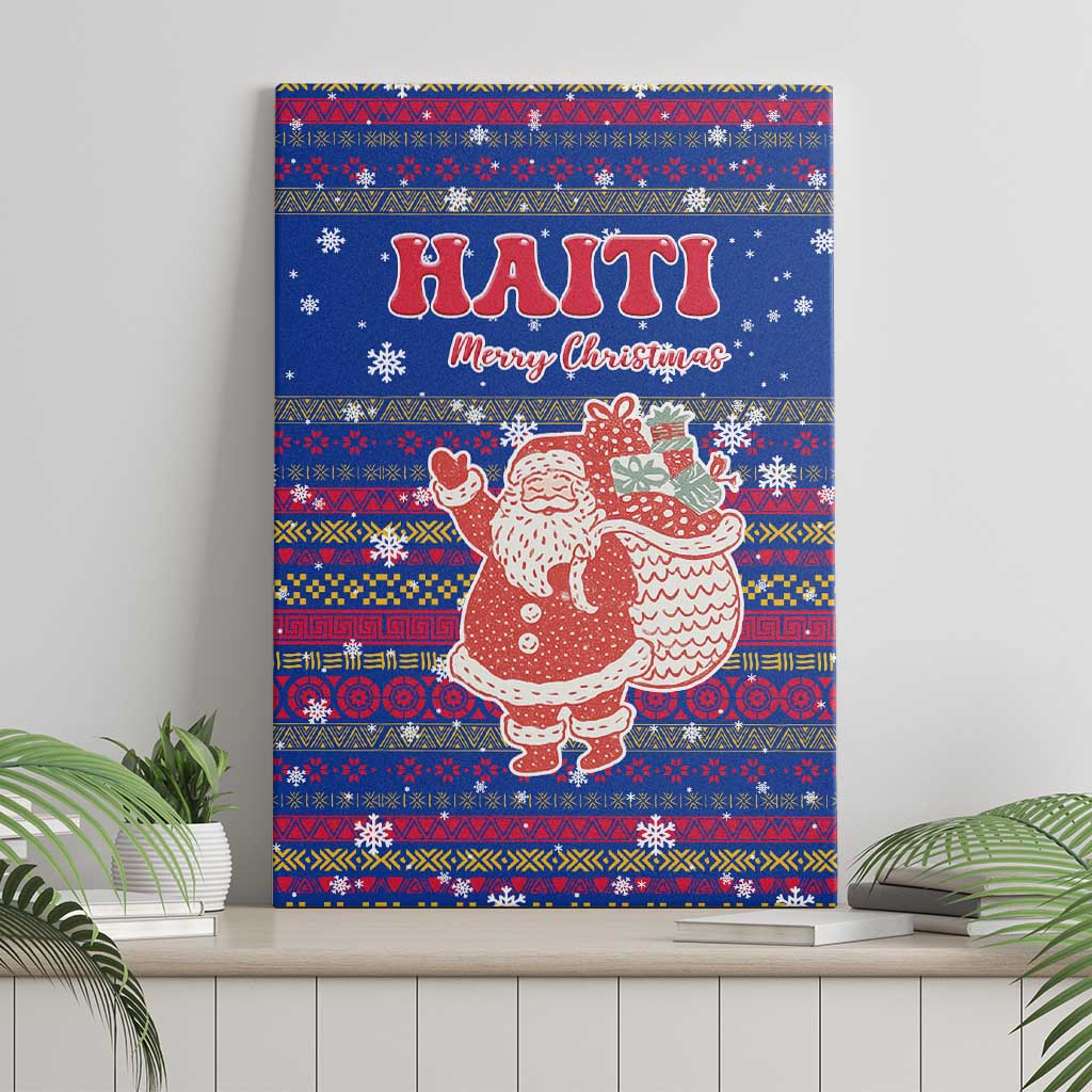 Haiti Christmas Canvas Wall Art with Blue Red Xmas Santa Snowflake and Map - Wonder Print Shop