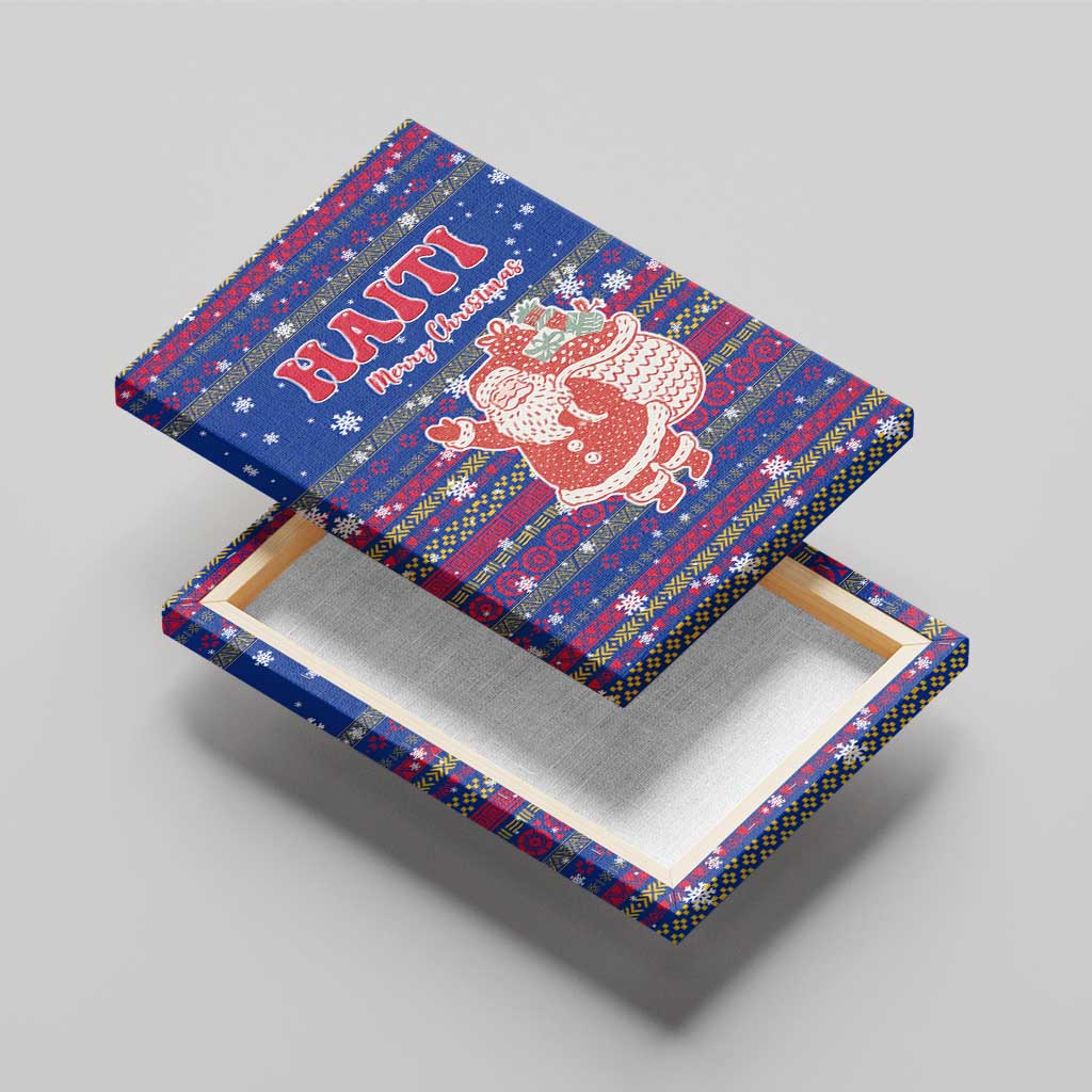 Haiti Christmas Canvas Wall Art with Blue Red Xmas Santa Snowflake and Map - Wonder Print Shop