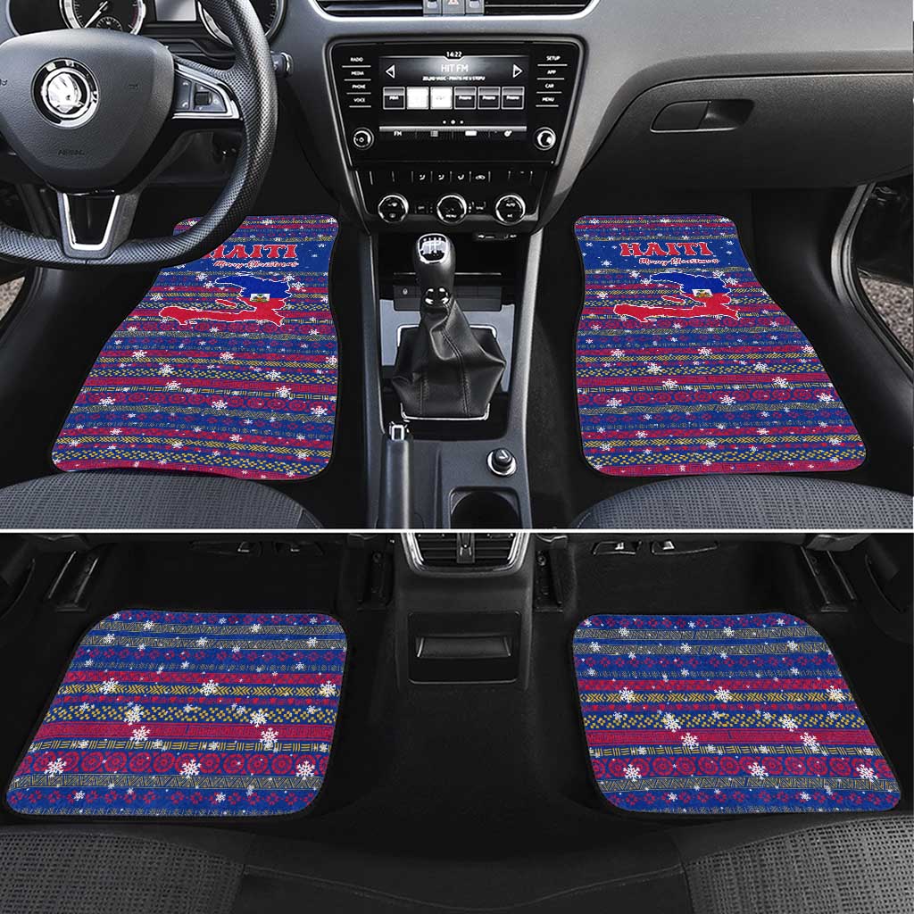 Haiti Christmas Car Mats with Blue Red Xmas Santa Snowflake and Map - Wonder Print Shop
