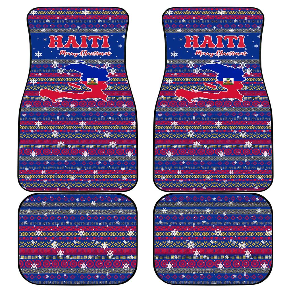 Haiti Christmas Car Mats with Blue Red Xmas Santa Snowflake and Map - Wonder Print Shop