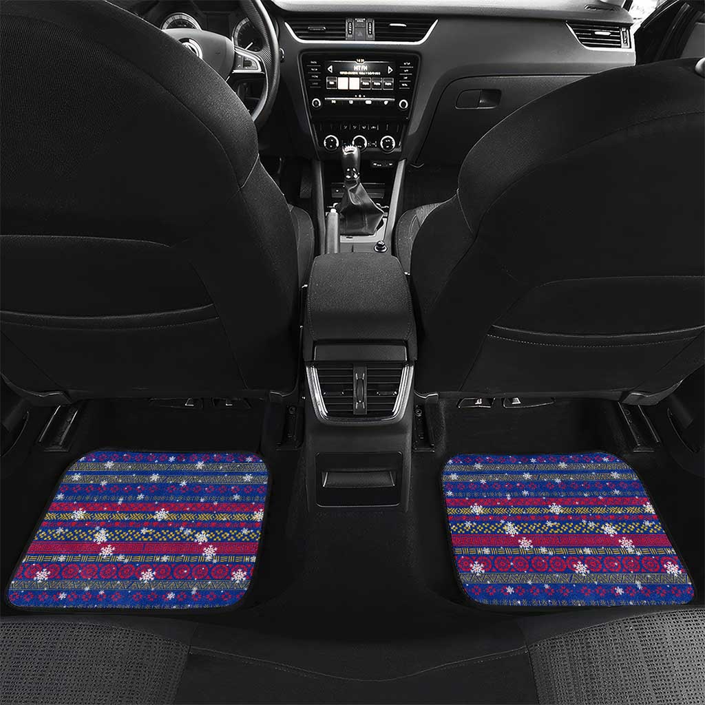 Haiti Christmas Car Mats with Blue Red Xmas Santa Snowflake and Map - Wonder Print Shop