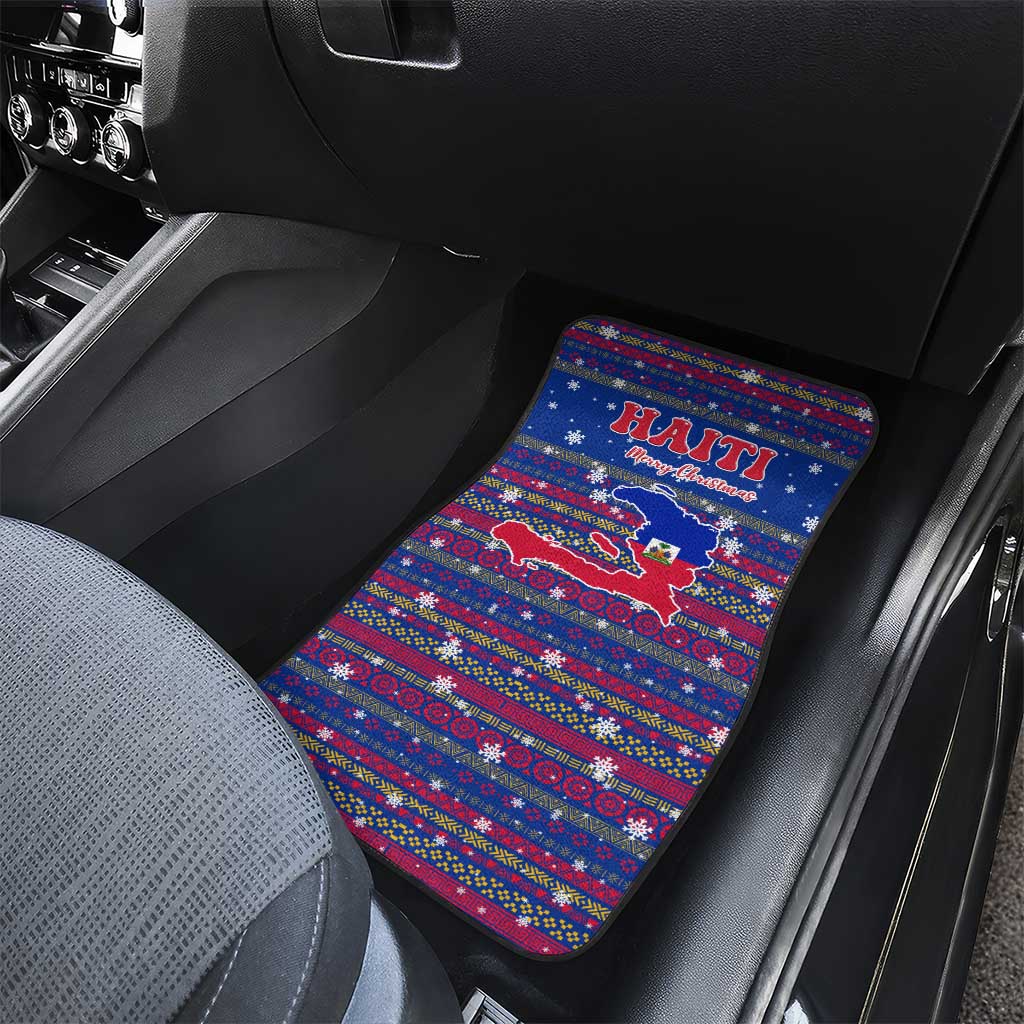 Haiti Christmas Car Mats with Blue Red Xmas Santa Snowflake and Map - Wonder Print Shop