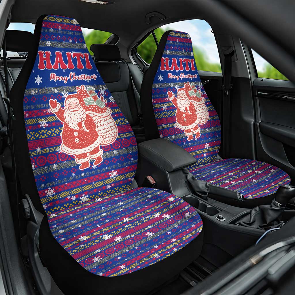 Haiti Christmas Car Seat Cover with Blue Red Xmas Santa Snowflake and Map - Wonder Print Shop