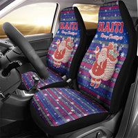 Haiti Christmas Car Seat Cover with Blue Red Xmas Santa Snowflake and Map - Wonder Print Shop