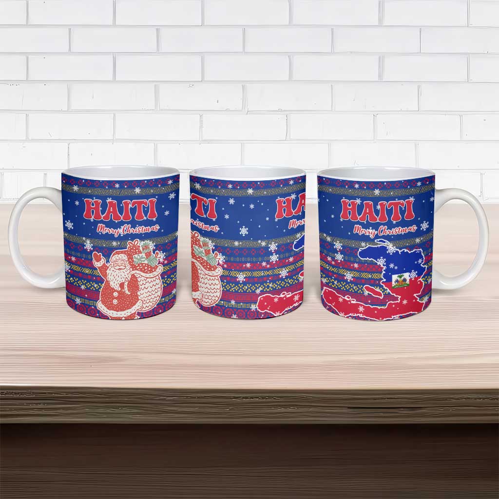 Haiti Christmas Ceramic Mug with Blue Red Xmas Santa Snowflake and Map - Wonder Print Shop