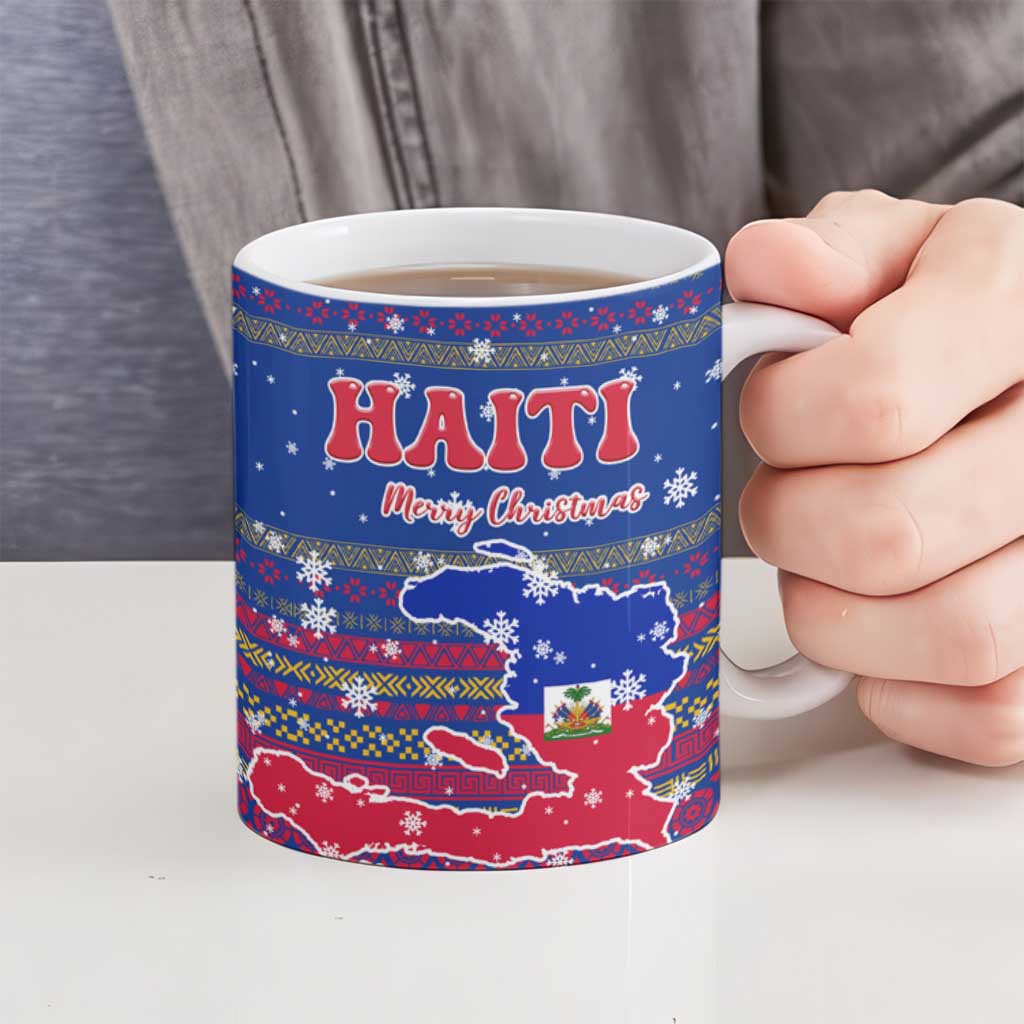 Haiti Christmas Ceramic Mug with Blue Red Xmas Santa Snowflake and Map - Wonder Print Shop