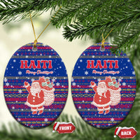 Haiti Christmas Ceramic Ornament with Blue Red Xmas Santa Snowflake and Map - Wonder Print Shop
