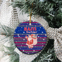 Haiti Christmas Ceramic Ornament with Blue Red Xmas Santa Snowflake and Map - Wonder Print Shop