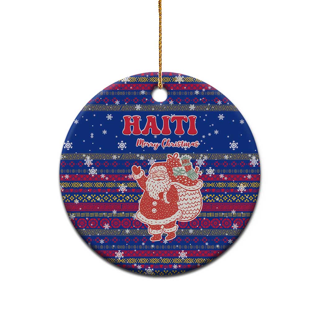 Haiti Christmas Ceramic Ornament with Blue Red Xmas Santa Snowflake and Map - Wonder Print Shop