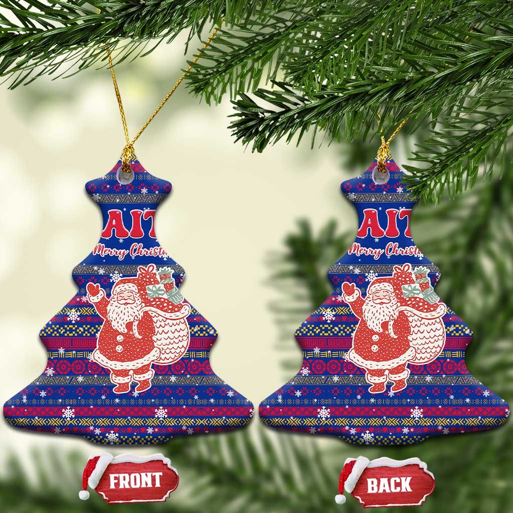 Haiti Christmas Ceramic Ornament with Blue Red Xmas Santa Snowflake and Map - Wonder Print Shop