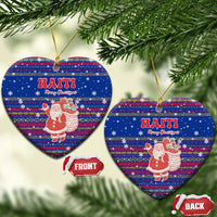 Haiti Christmas Ceramic Ornament with Blue Red Xmas Santa Snowflake and Map - Wonder Print Shop