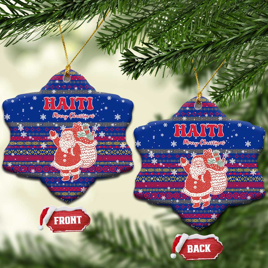 Haiti Christmas Ceramic Ornament with Blue Red Xmas Santa Snowflake and Map - Wonder Print Shop