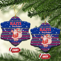 Haiti Christmas Ceramic Ornament with Blue Red Xmas Santa Snowflake and Map - Wonder Print Shop