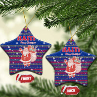 Haiti Christmas Ceramic Ornament with Blue Red Xmas Santa Snowflake and Map - Wonder Print Shop