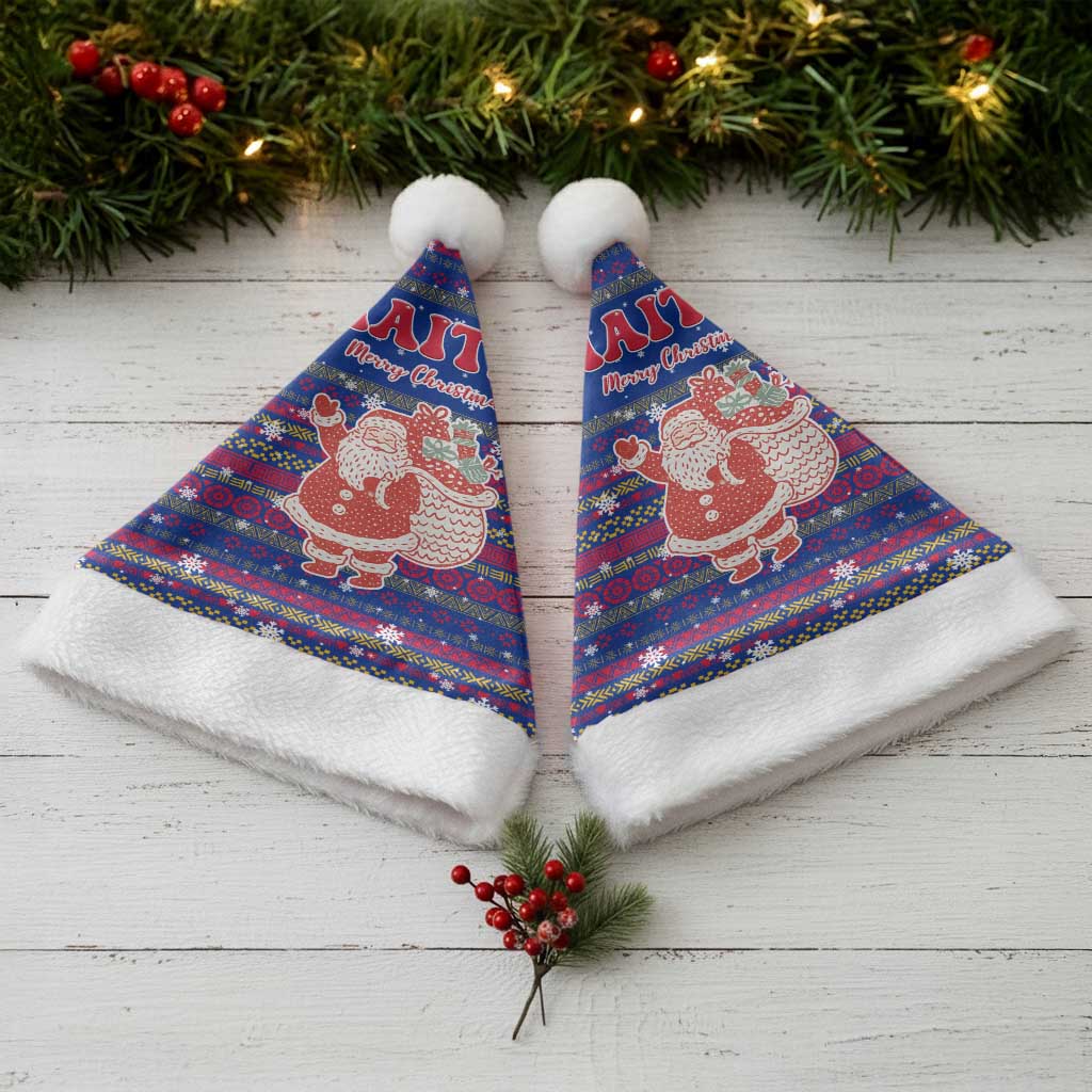Haiti Christmas Santa Hat with Blue Red Xmas Santa Snowflake and Map - Wonder Print Shop