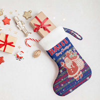 Haiti Christmas Stocking with Blue Red Xmas Santa Snowflake and Map - Wonder Print Shop
