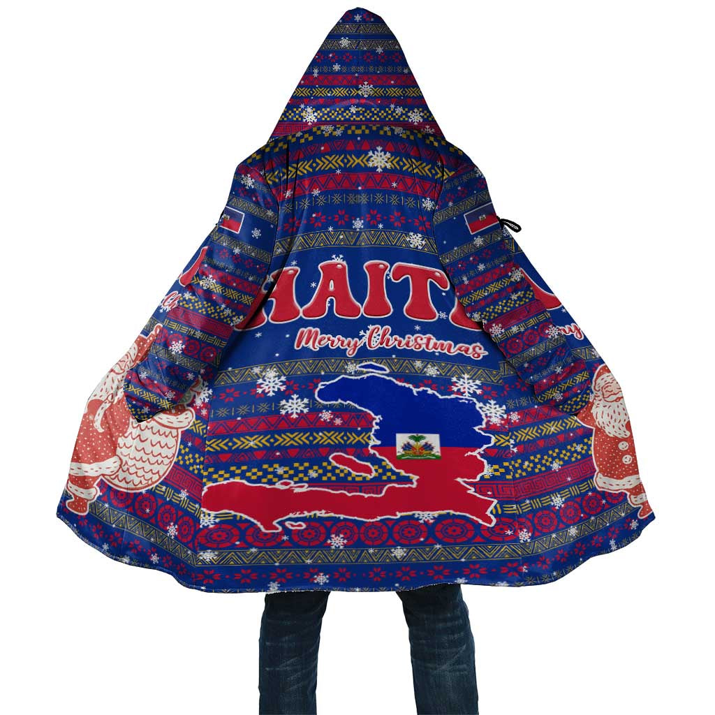Haiti Christmas Cloak with Blue Red Xmas Santa Snowflake and Map - Wonder Print Shop