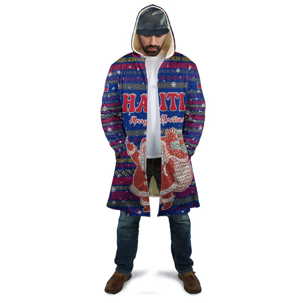 Haiti Christmas Cloak with Blue Red Xmas Santa Snowflake and Map - Wonder Print Shop