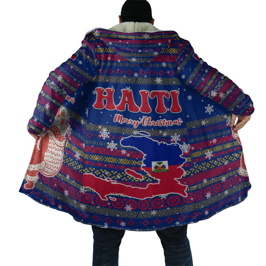 Haiti Christmas Cloak with Blue Red Xmas Santa Snowflake and Map - Wonder Print Shop