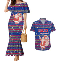 Haiti Christmas Couples Matching Mermaid Dress and Hawaiian Shirt with Blue Red Xmas Santa Snowflake and Map - Wonder Print Shop
