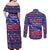 Haiti Christmas Couples Matching Off Shoulder Maxi Dress and Long Sleeve Button Shirt with Blue Red Xmas Santa Snowflake and Map - Wonder Print Shop
