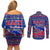 Haiti Christmas Couples Matching Off Shoulder Short Dress and Long Sleeve Button Shirt with Blue Red Xmas Santa Snowflake and Map - Wonder Print Shop