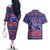 Haiti Christmas Couples Matching Off The Shoulder Long Sleeve Dress and Hawaiian Shirt with Blue Red Xmas Santa Snowflake and Map - Wonder Print Shop