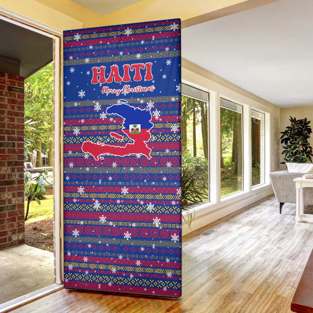 Haiti Christmas Door Cover with Blue Red Xmas Santa Snowflake and Map - Wonder Print Shop
