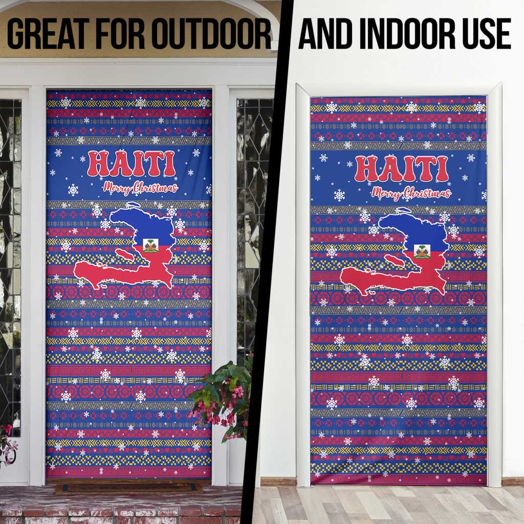Haiti Christmas Door Cover with Blue Red Xmas Santa Snowflake and Map - Wonder Print Shop