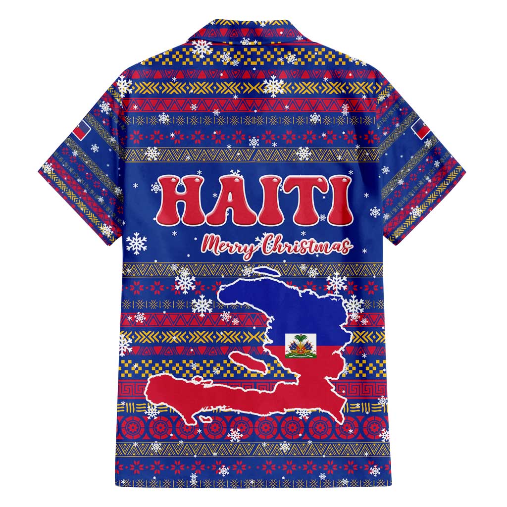 Haiti Christmas Family Matching Long Sleeve Bodycon Dress and Hawaiian Shirt with Blue Red Xmas Santa Snowflake and Map - Wonder Print Shop