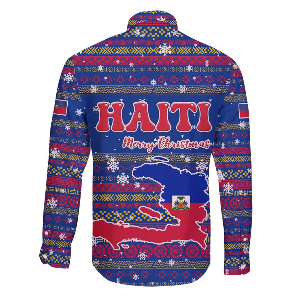 Haiti Christmas Family Matching Long Sleeve Bodycon Dress and Hawaiian Shirt with Blue Red Xmas Santa Snowflake and Map - Wonder Print Shop