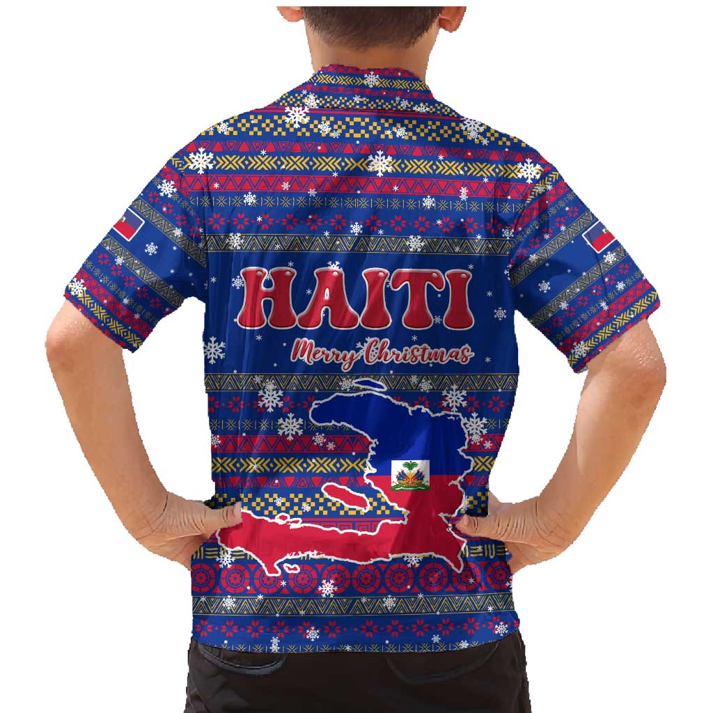 Haiti Christmas Family Matching Mermaid Dress and Hawaiian Shirt with Blue Red Xmas Santa Snowflake and Map - Wonder Print Shop