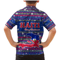 Haiti Christmas Family Matching Mermaid Dress and Hawaiian Shirt with Blue Red Xmas Santa Snowflake and Map - Wonder Print Shop