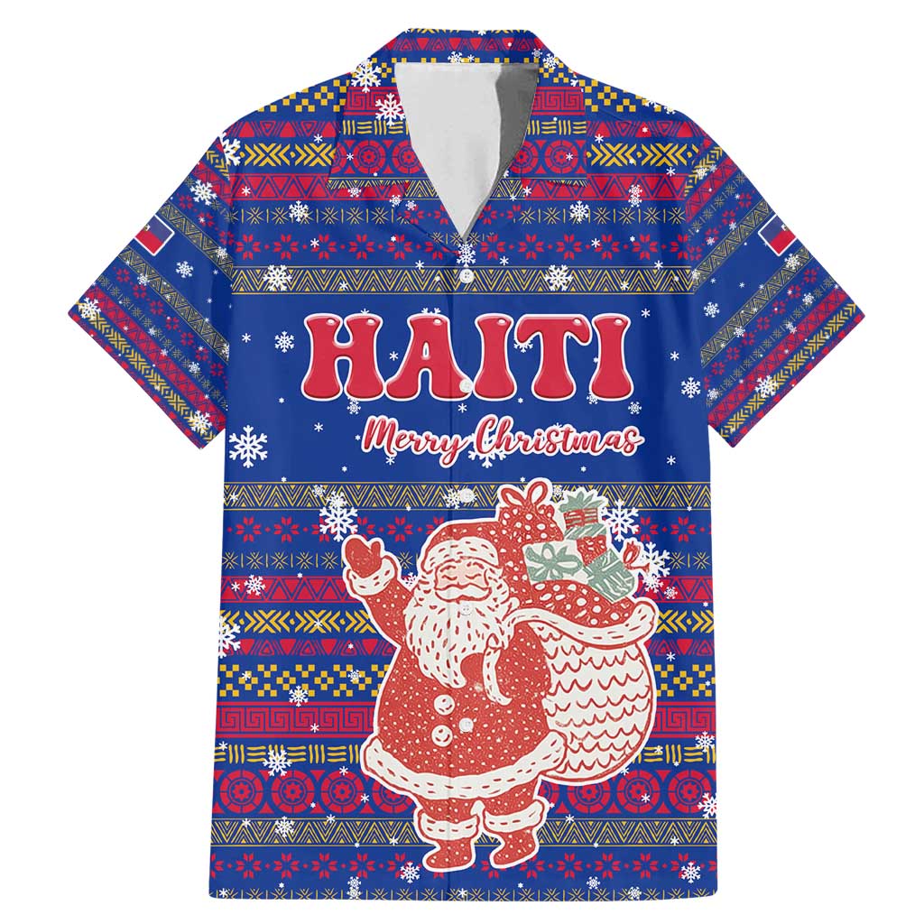 Haiti Christmas Family Matching Mermaid Dress and Hawaiian Shirt with Blue Red Xmas Santa Snowflake and Map - Wonder Print Shop