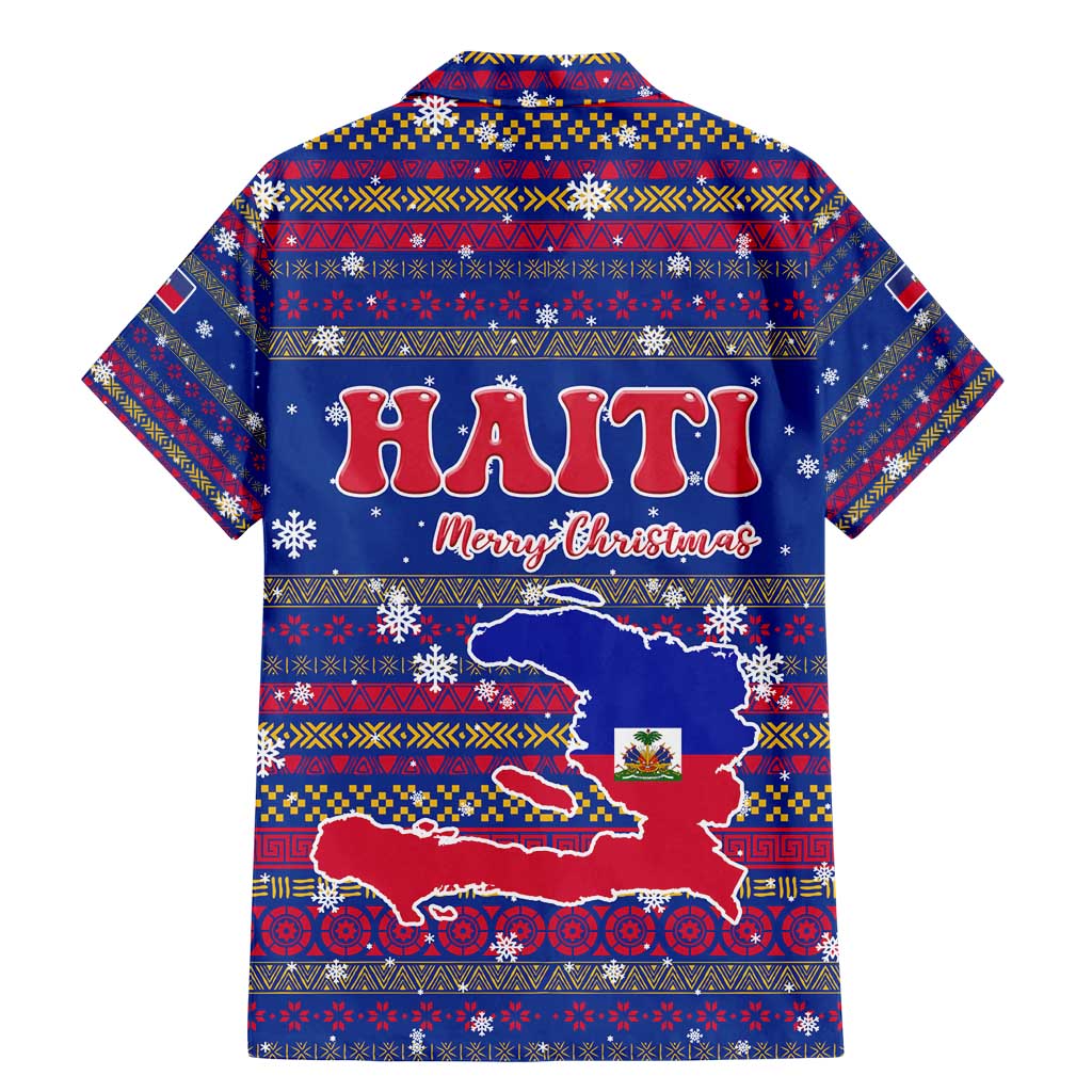 Haiti Christmas Family Matching Mermaid Dress and Hawaiian Shirt with Blue Red Xmas Santa Snowflake and Map - Wonder Print Shop