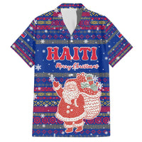 Haiti Christmas Family Matching Off The Shoulder Long Sleeve Dress and Hawaiian Shirt with Blue Red Xmas Santa Snowflake and Map - Wonder Print Shop
