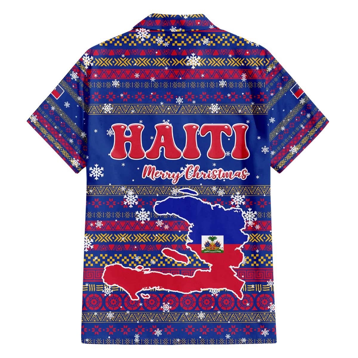 Haiti Christmas Family Matching Off The Shoulder Long Sleeve Dress and Hawaiian Shirt with Blue Red Xmas Santa Snowflake and Map - Wonder Print Shop