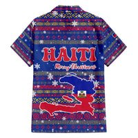 Haiti Christmas Family Matching Off The Shoulder Long Sleeve Dress and Hawaiian Shirt with Blue Red Xmas Santa Snowflake and Map - Wonder Print Shop