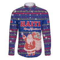 Haiti Christmas Family Matching Off The Shoulder Long Sleeve Dress and Hawaiian Shirt with Blue Red Xmas Santa Snowflake and Map - Wonder Print Shop