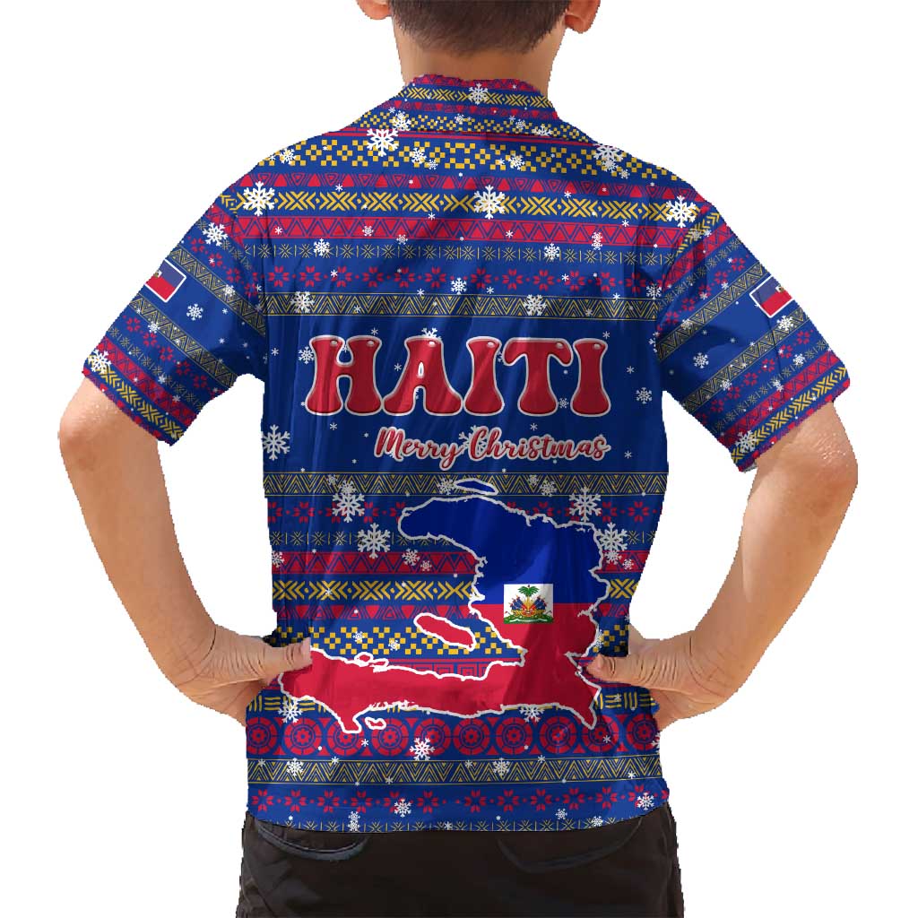 Haiti Christmas Family Matching Off Shoulder Maxi Dress and Hawaiian Shirt with Blue Red Xmas Santa Snowflake and Map - Wonder Print Shop