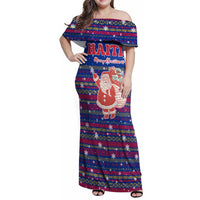Haiti Christmas Family Matching Off Shoulder Maxi Dress and Hawaiian Shirt with Blue Red Xmas Santa Snowflake and Map - Wonder Print Shop