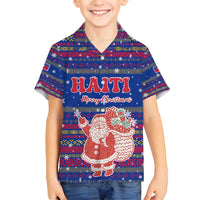 Haiti Christmas Family Matching Puletasi and Hawaiian Shirt with Blue Red Xmas Santa Snowflake and Map - Wonder Print Shop