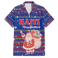 Haiti Christmas Family Matching Short Sleeve Bodycon Dress and Hawaiian Shirt with Blue Red Xmas Santa Snowflake and Map - Wonder Print Shop