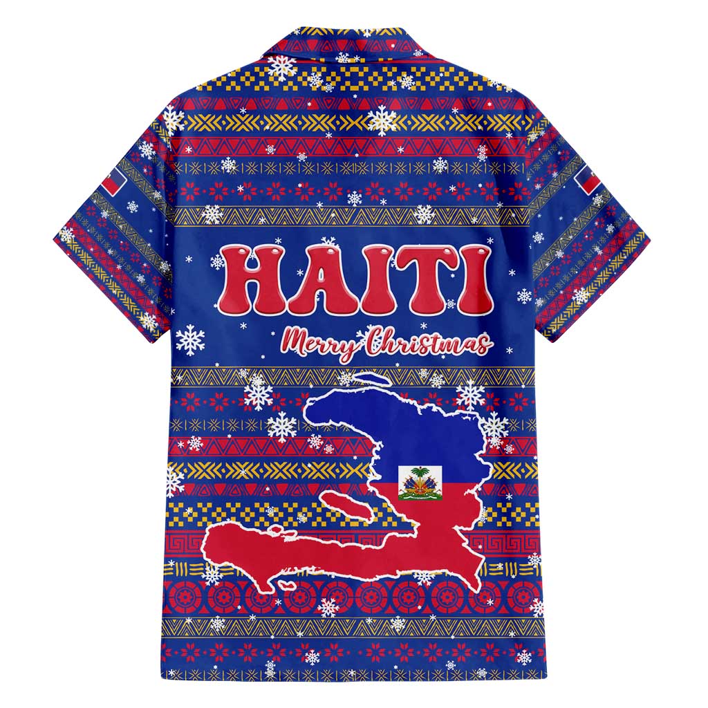 Haiti Christmas Family Matching Short Sleeve Bodycon Dress and Hawaiian Shirt with Blue Red Xmas Santa Snowflake and Map - Wonder Print Shop